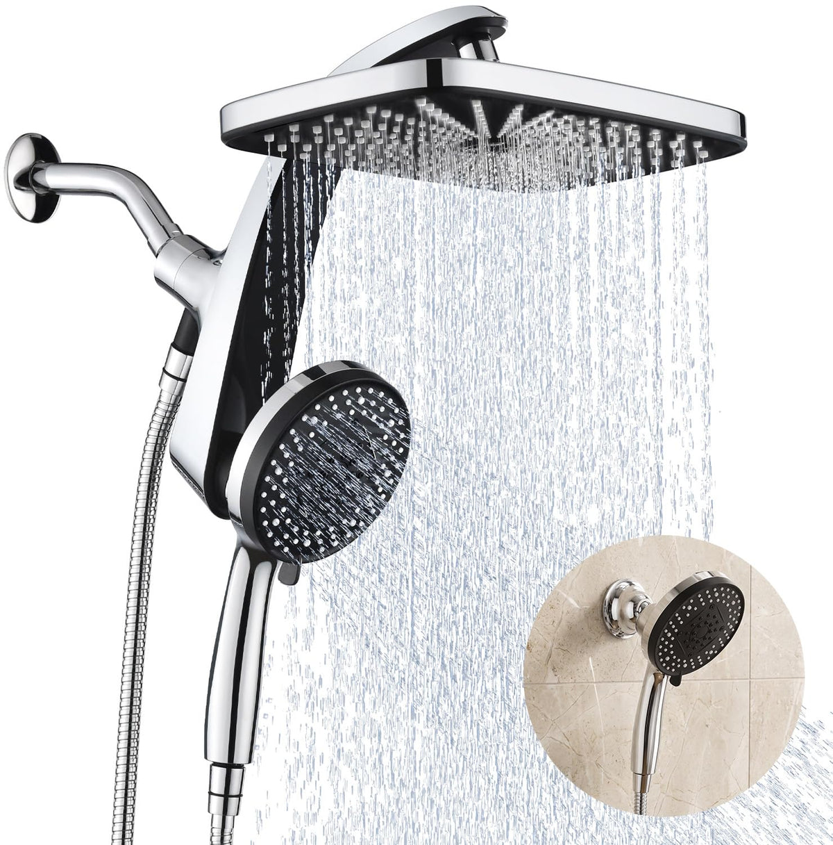Rain Shower Head with Handheld Showerhead (Chrome)