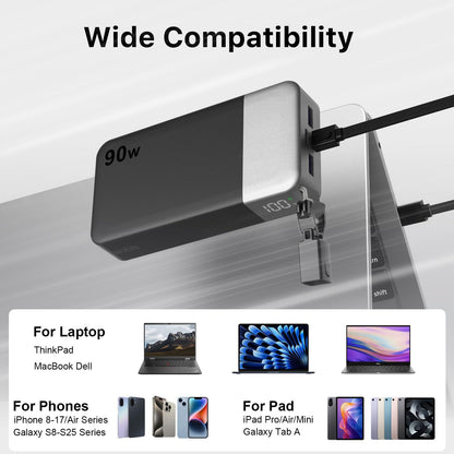 90W Portable Charger 20000mAh Power Bank with Detachable C (Black)