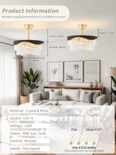 20" Gold Crystal Fandelier Ceiling Fan with Light