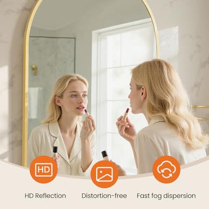 26"x38" Arched Bathroom Mirror (Gold / 39"L x 26"W / Arched-Top)