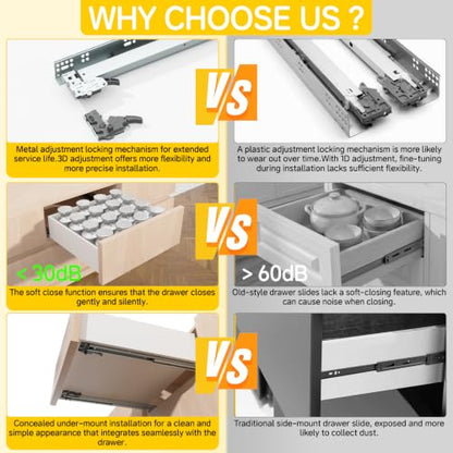 Undermount Soft Close Drawer Slides with Rear Mount Brackets