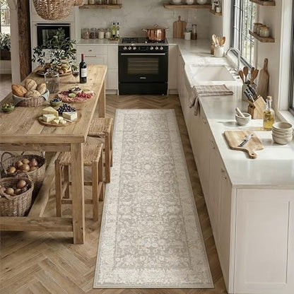 2x8 Taupe Washable Runner Rug Non Slip Retro Distressed Carpet (Distressed | Taupe / 2' x 8' (Runner))