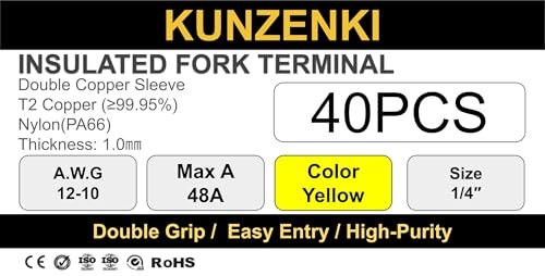 40pcs Nylon PA66 Insulated Fork Terminals (YELLOW(A.W.G12-10) / #10(M5))