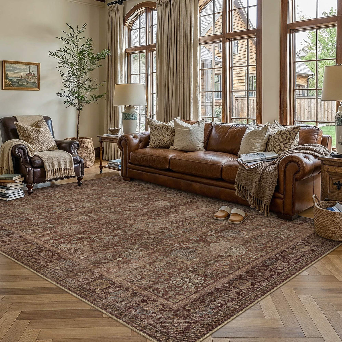 Area Rugs 5x8 Rust Red Vintage Rug for Living Room (Retro | Rust Red / 5' x 8' (Rectangular))