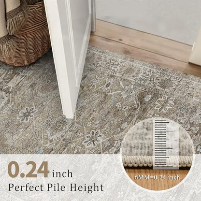 2x3 Entryway Rug Grey Washable Vintage Rugs for Entryway Kitchen Low Pile Non