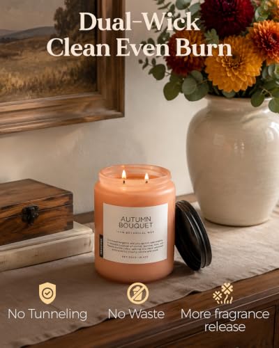 Autumnbouquet Scented Candle Floral Woody Scent for Fall Home Decor (Large Jar / Autumn Bouquet)