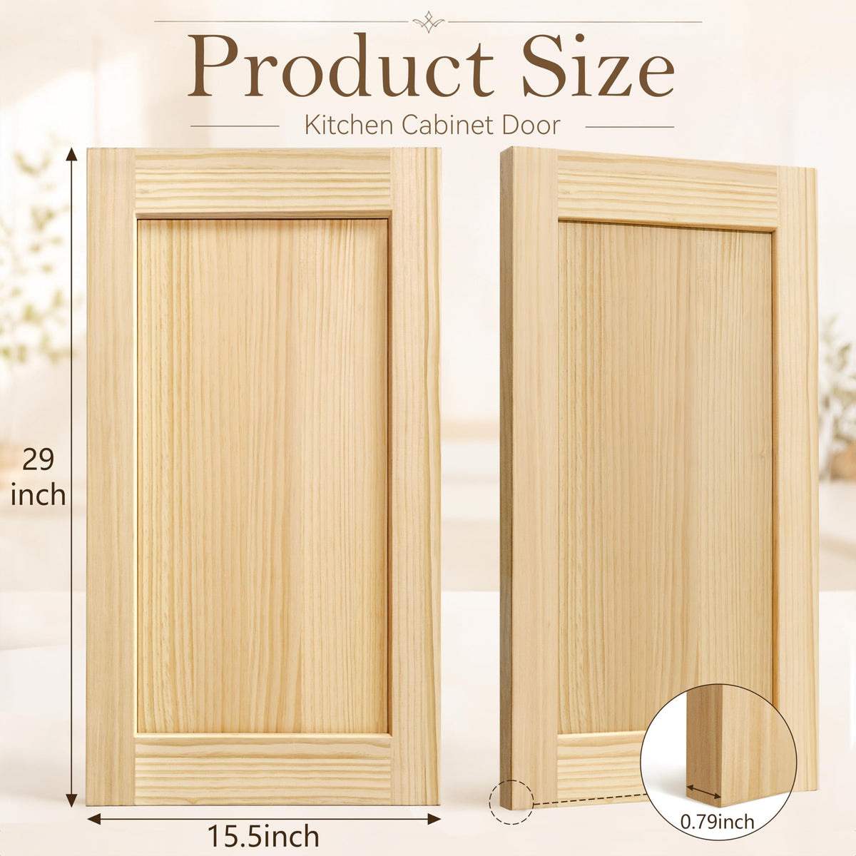 2 Pack Unfinished Pine Shaker Cabinet Doors 15.5" W x 29" H (15.5'' Wx29'' H)