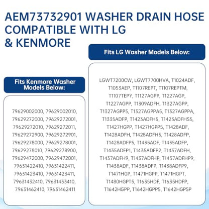 AEM73732901 Washer Drain Hose Washing Machine Drain Hose Replacement for LG & Kenmore Elite Front Load Washers Fit for AEM74053001 MEGJ62685201 2702257 PS8749199 PS8749199 WT7500CW WT1201CW WT1201CV
