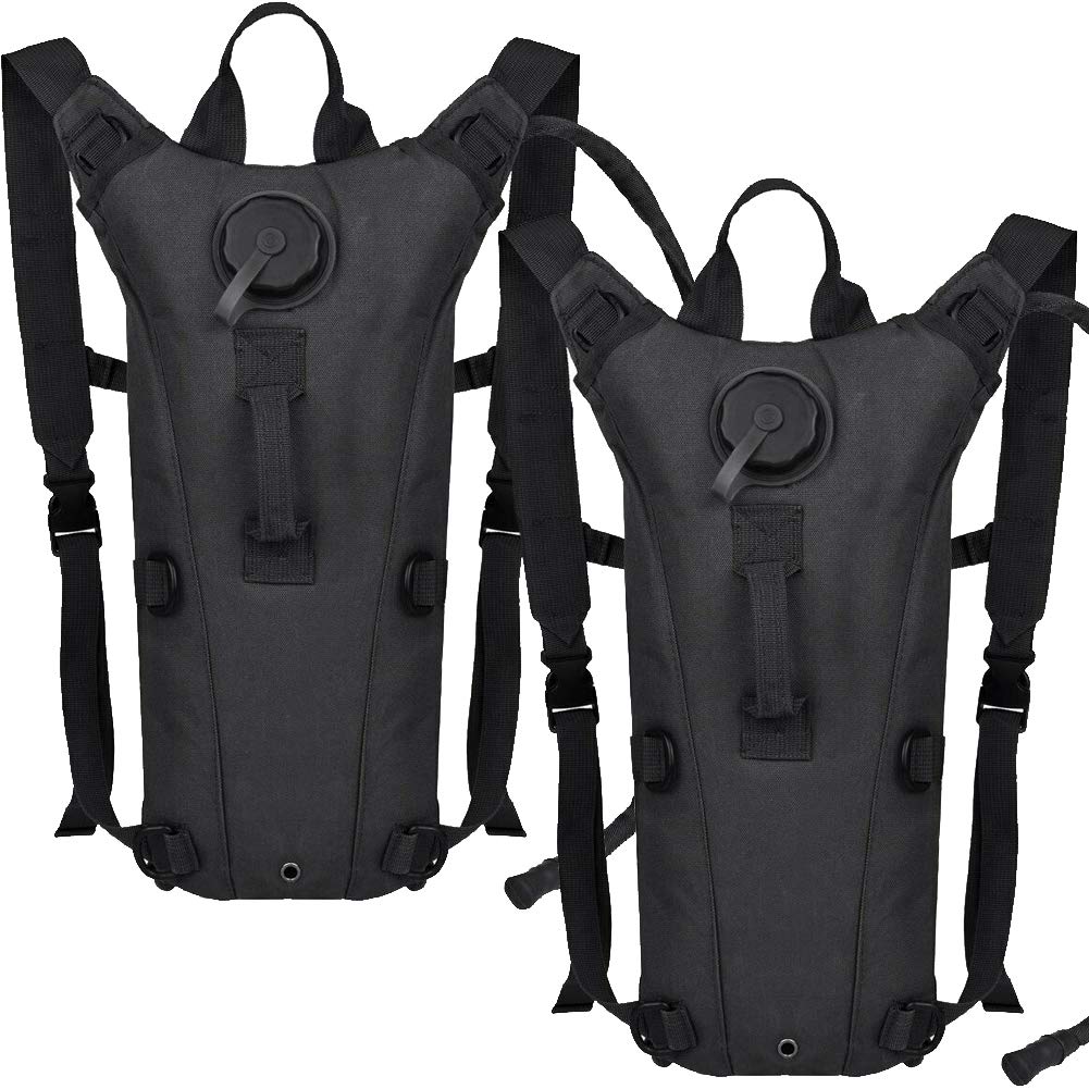 Tactical Water Hydration Pack Military 3L Water Bladder Carrier Backpack Leakproof for Running Jogging Cycling Hiking (2Pack Black)