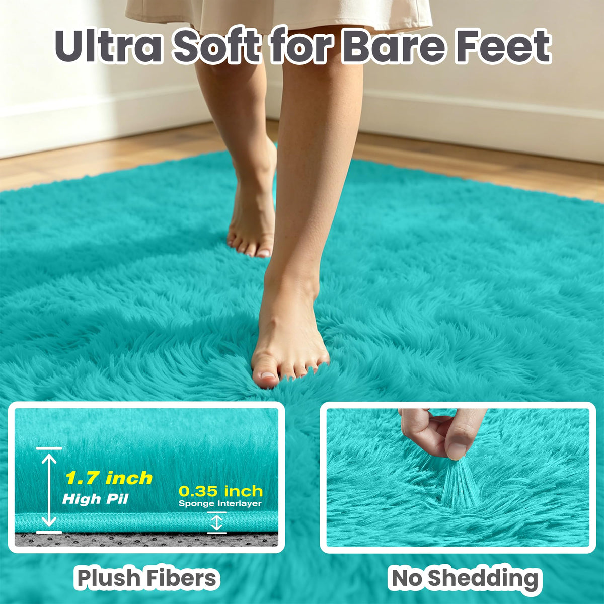 8x10 Fluffy Area Rug for Living Room (Turquoise / 8' x 10' (Rectangular))
