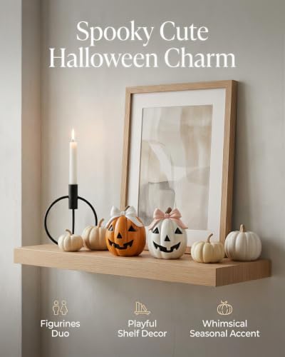 Set of 2 Bow Pumpkin Figurines for Halloween Decor (Bowknot Pumpkin)