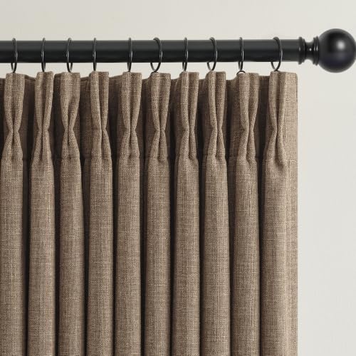 Dark Flax Pinch Pleated 100% Blackout Linen Bedroom Curtains 84 Inch Length (Dark Flax / 50"W x 84"L (Pack of 2))