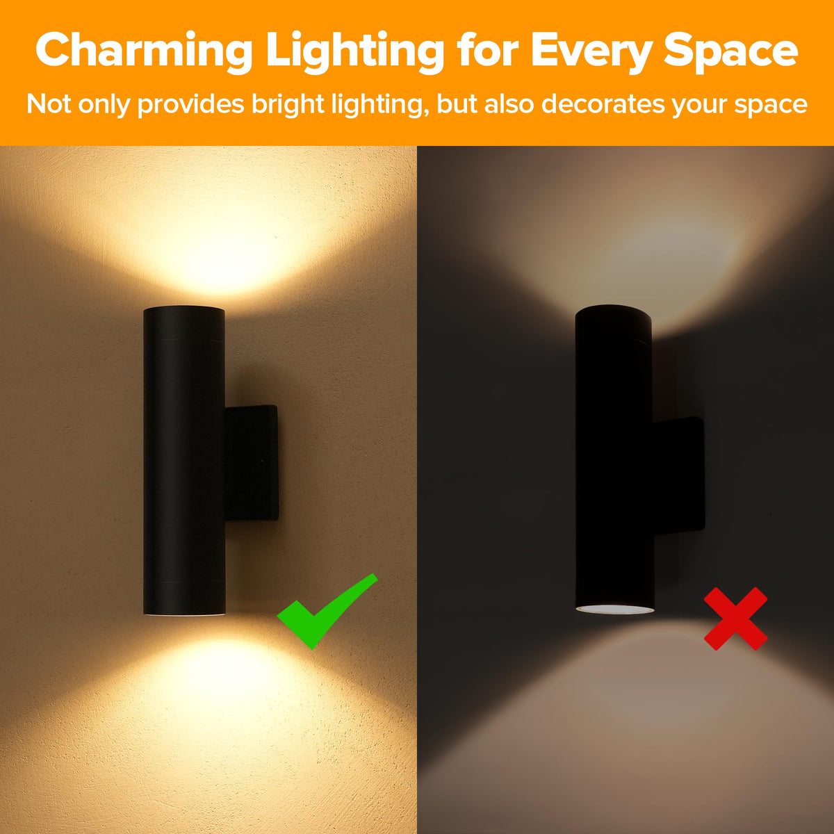 Outdoor Wall Light Fixtures (Black-On/Off / 2 Pack)