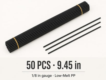 50PCS PP Welding Rods 9.45in Polypropylene Sticks Bumper Repair DIY Black