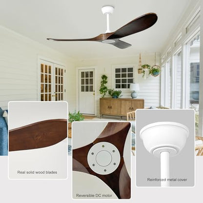 52'' Outdoor Ceiling Fan No Light (52 inch / White+Dark walnut)