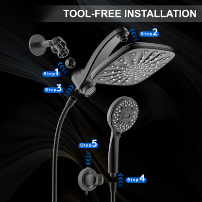 Dual Rainfall Shower Head With 8 (Matte Black)