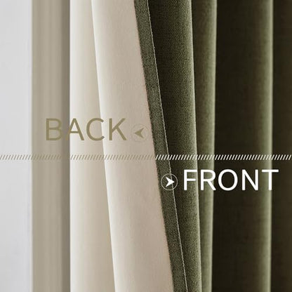 100% Blackout Linen Curtains for Bedroom 52x96 Light Olive Green (Light Olive Green / 52"W x 96"L (Pack of 2))
