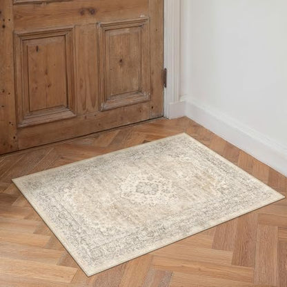 2x3 Taupe Washable Area Rug Non Slip Vintage Carpet (Vintage | Taupe Brown / 2' x 3' (Rectangular))