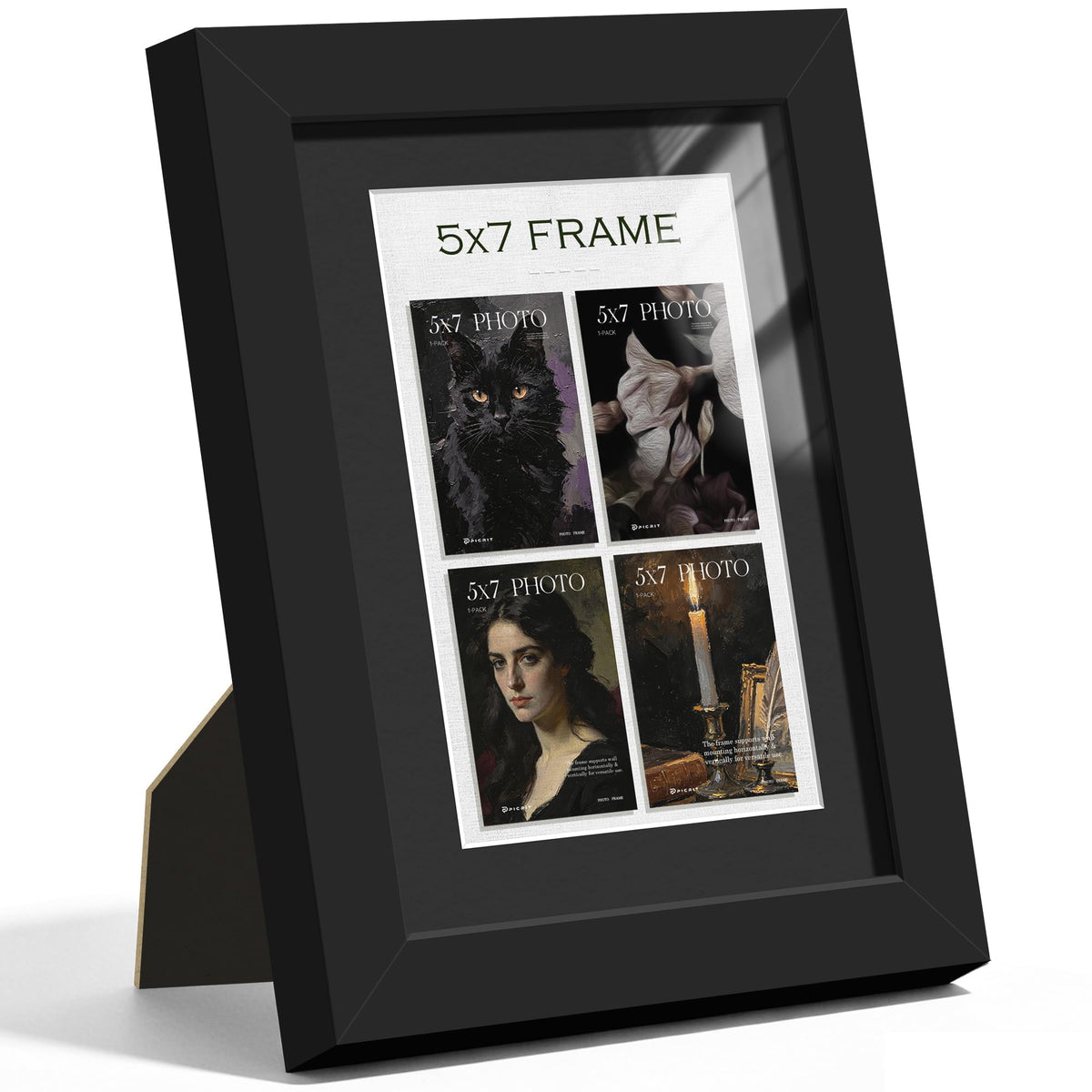 5x7 Black Wooden Picture Frame (Black Frame Black Mat / 5x7)