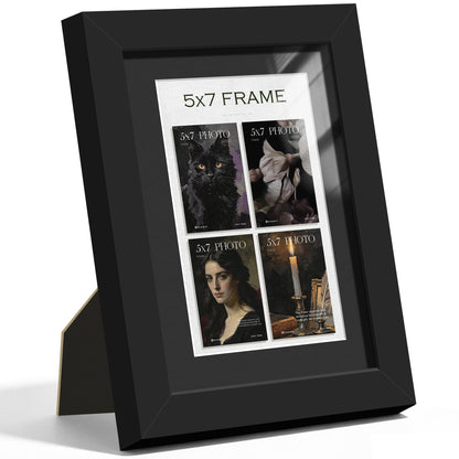 5x7 Black Wooden Picture Frame (Black Frame Black Mat / 5x7)