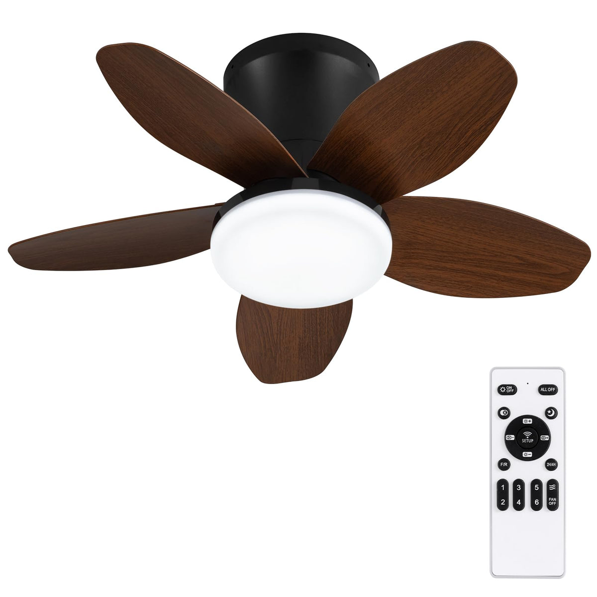 Small Ceiling Fan with Lights (Dark wood grain / 25 Inch)