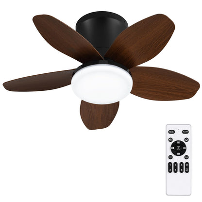 Small Ceiling Fan with Lights (Dark wood grain / 25 Inch)