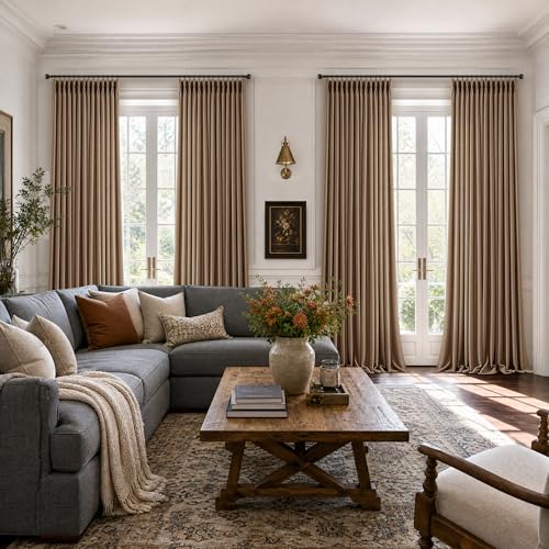 Pinch Pleated 102 Inch Light Filtering Memory Shaped Linen Curtains Rust (Rust Brown / 40"W x 102"L (Pack of 2))