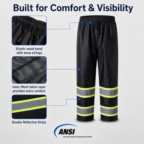 Rain Jacket Men Hi Vis Rain Coats Reflective Raincoat High Visibility Work Suits for Men Women Waterproof （RS250 (XX-Large / Black)