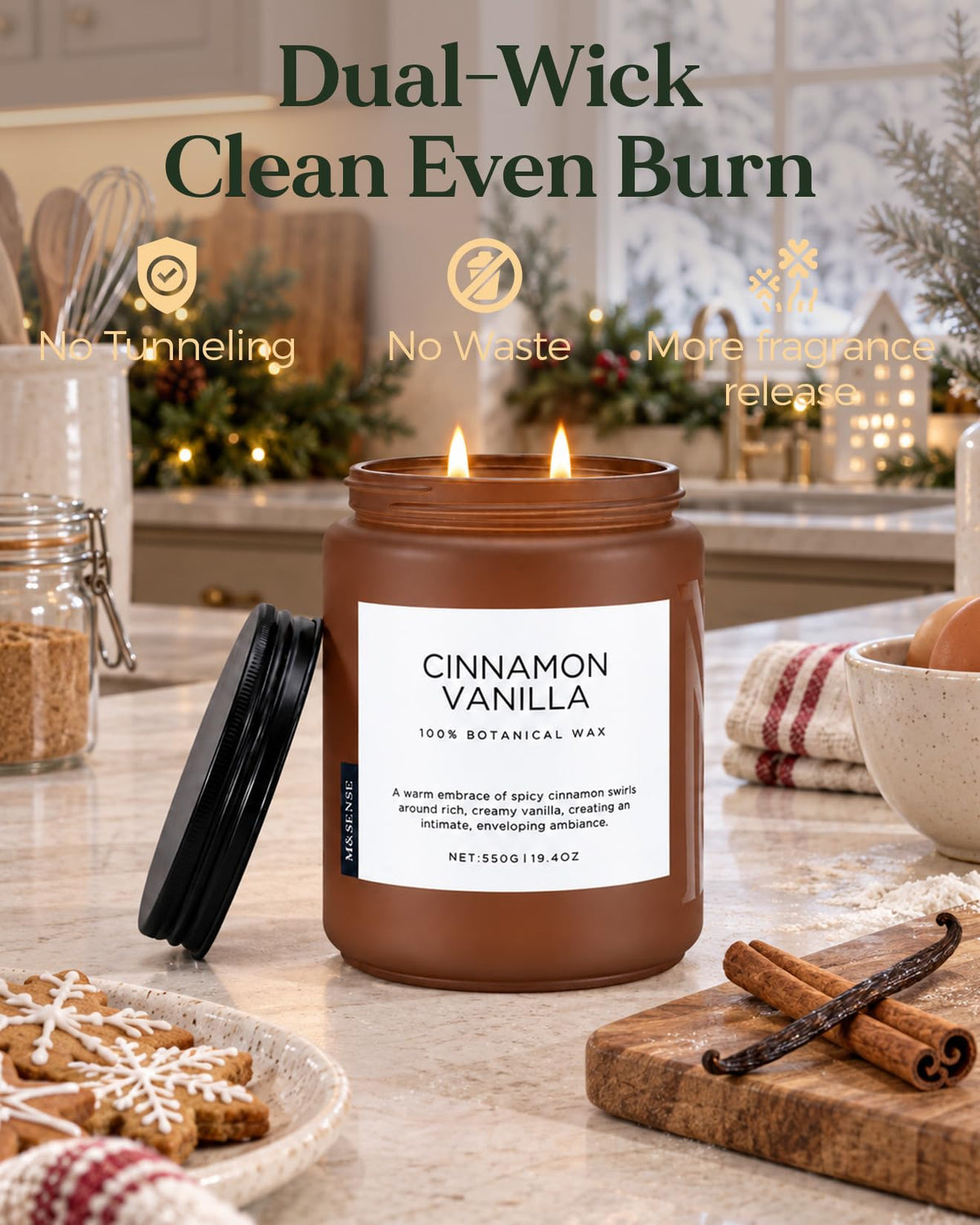 Cinnamonvanilla Candles for Home Scented Holiday Baking Gift 11.6Oz (Medium Jar / CinnamonVanilla)