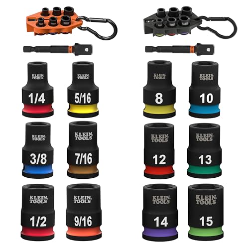 Grab-And-Go Impact Socket Sets, SAE and Metric, 20-Piece Set with Sleeves, Carabiners