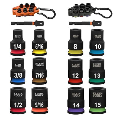 Grab-And-Go Impact Socket Sets, SAE and Metric, 20-Piece Set with Sleeves, Carabiners