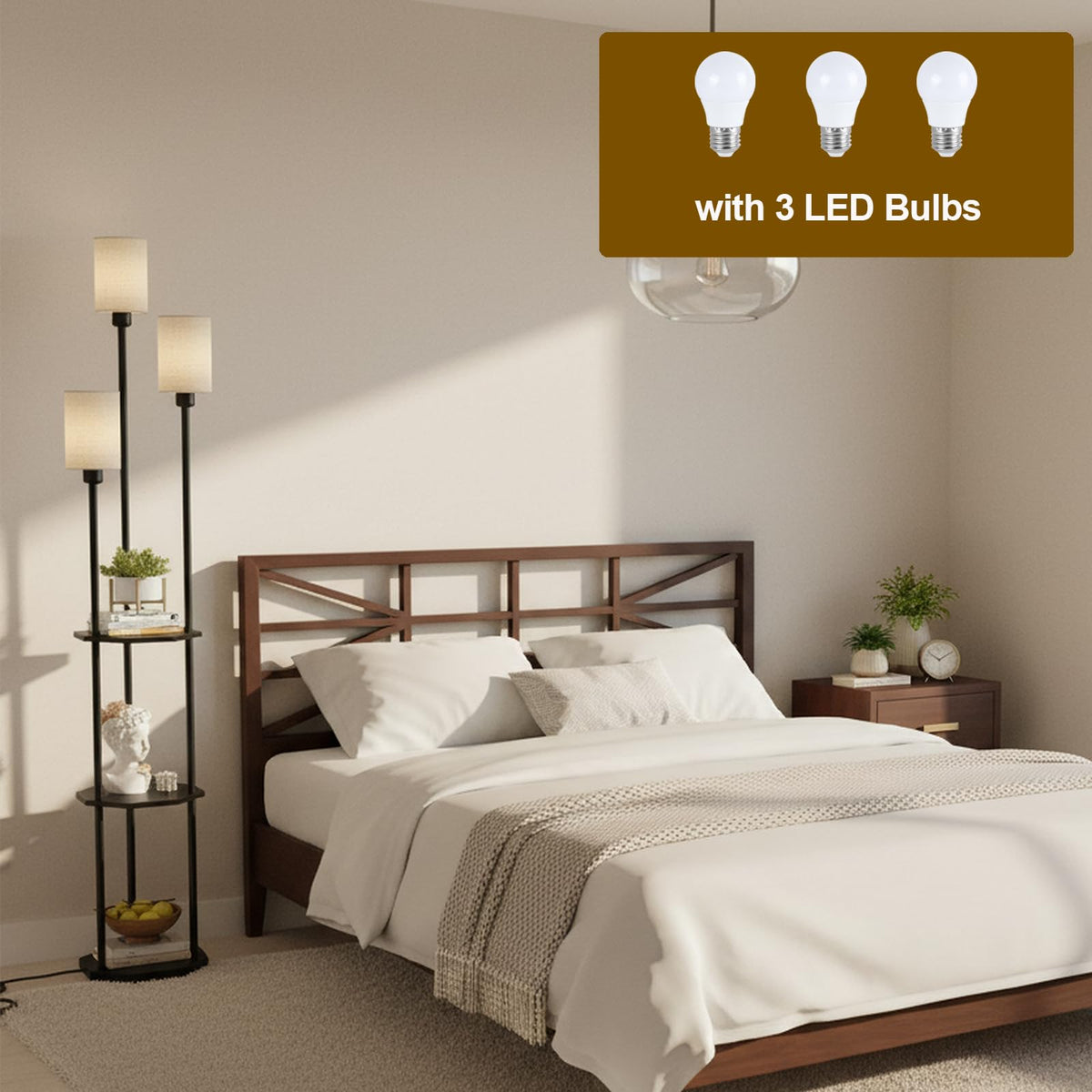 Floor Lamp with Shelves (Black and Beige)