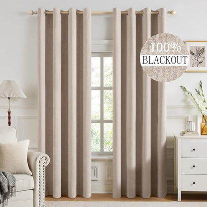 100% Blackout Linen Curtains for Bedroom 52x94 Inches Natural Beige (Beige / 52"W x 94"L (Pack of 2))