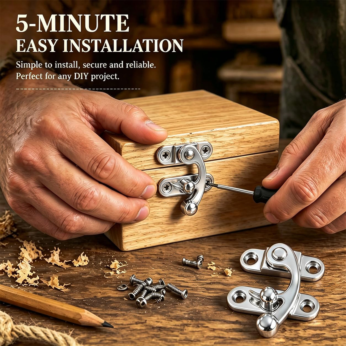 20 Sets Silver Right Latch Hook Hasp & Hinges Kit with Matching Screws (Silver)