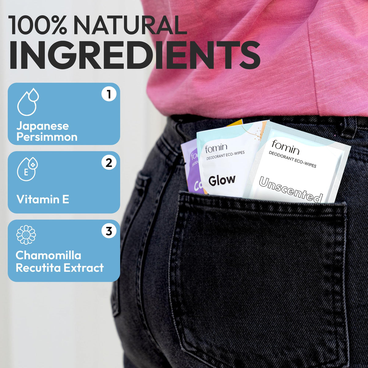 Travel Deodorant Wipes for Women & Men (Unscented - 50 Count)