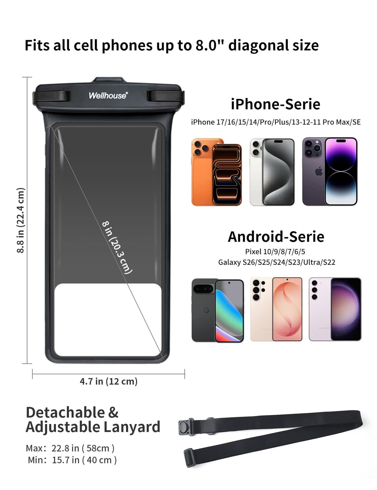 Waterproof Phone Pouch (2 Pack - Black & Green8.0")
