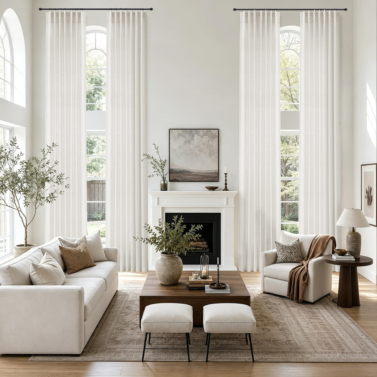 Natural Linen Curtains 216 Inches Long 2 Panels for Living Room (Natural / 50"W x 216"L (Pack of 2))
