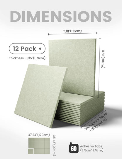 Felt Bulletin Board & Cork Board Alternative 36'' x 24'' (Sage-1 / Solid tile 12-pack)