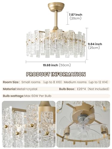 Gold Crystal Fandelier Ceiling Fan with Light