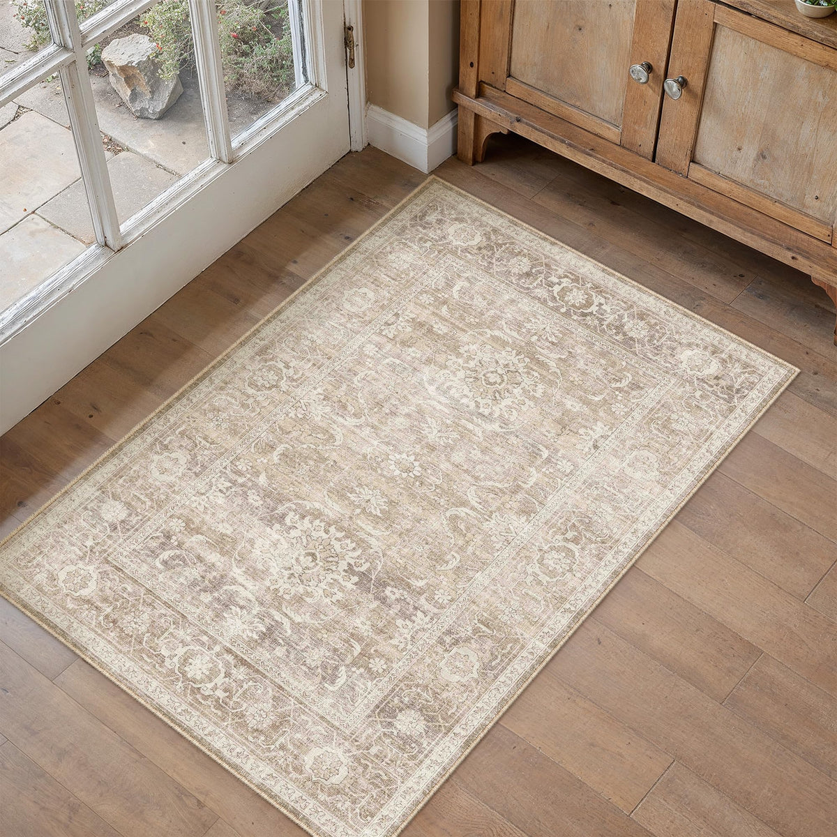 Beige Washable 2x3 Area Rugs for Entryway Hallway (Retro | Beige / 2' x 3' (Rectangular))