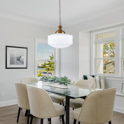 Vintage Brass Milk Glass Pendant Light Fixture
