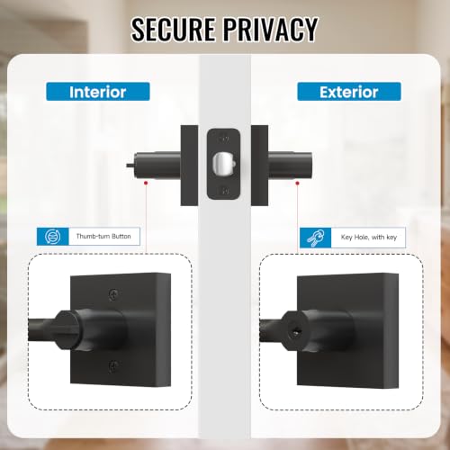 2 Pack Entry Door Handles with Lock and Key (Matte Black)