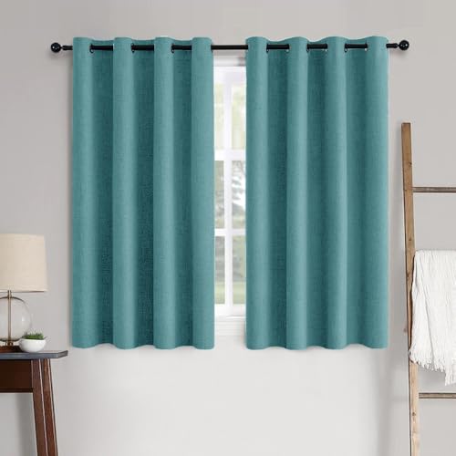 100% Blackout Linen Curtains for Bedroom 52x54 Inches Teal (Teal / 52"W x 54"L (Pack of 2))