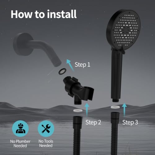 High Pressure Filtered Handheld Shower Head 9 Spray（1 filter） (1.8 Gallon Per Minute+1 Filter / Matte Black)