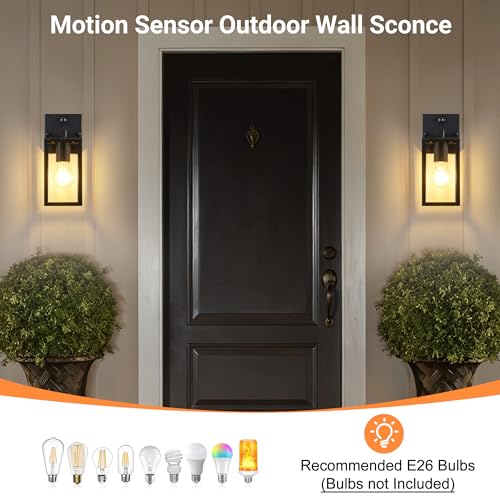 10.6" Motion Sensor Outdoor Wall Sconce Clear Glass Waterproof Exterior Wall Light Porch Light Lantern for Garage Patio Doorway Garden