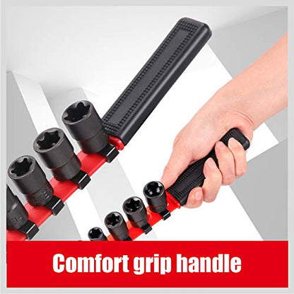 11-Piece E-Torx Socket Set - Star Sockets Set with Socket Rail, External Torx Socket with Organizer, External Socket-Set, E4 E5 E6 E7 E8 E10 E12 E14 E16 E18 E20 Reverse Sockets Set (11-Piece E-Torx - (E4-E20))