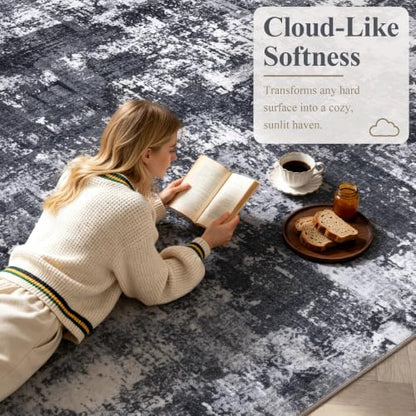 6x9 Washable Area Rug (Black & White / 6' x 9' (Rectangular))