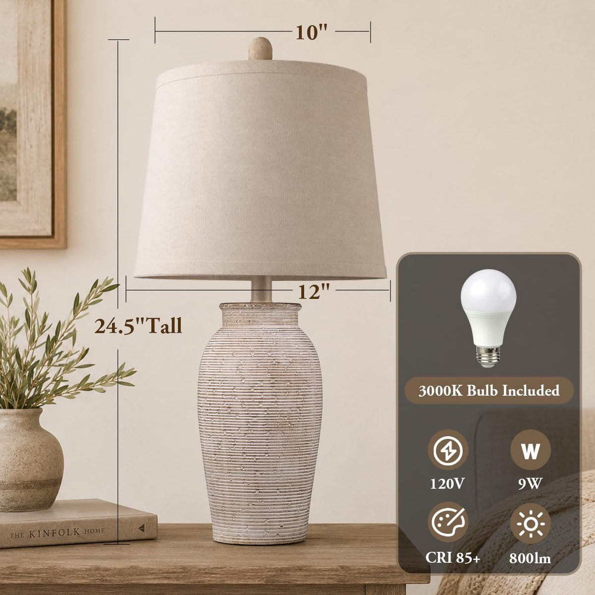 Ceramic Table Lamp for Living Room (24.5" 1 Pcs - Brown)