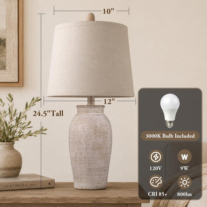 Ceramic Table Lamp for Living Room (24.5" 1 Pcs - Brown)