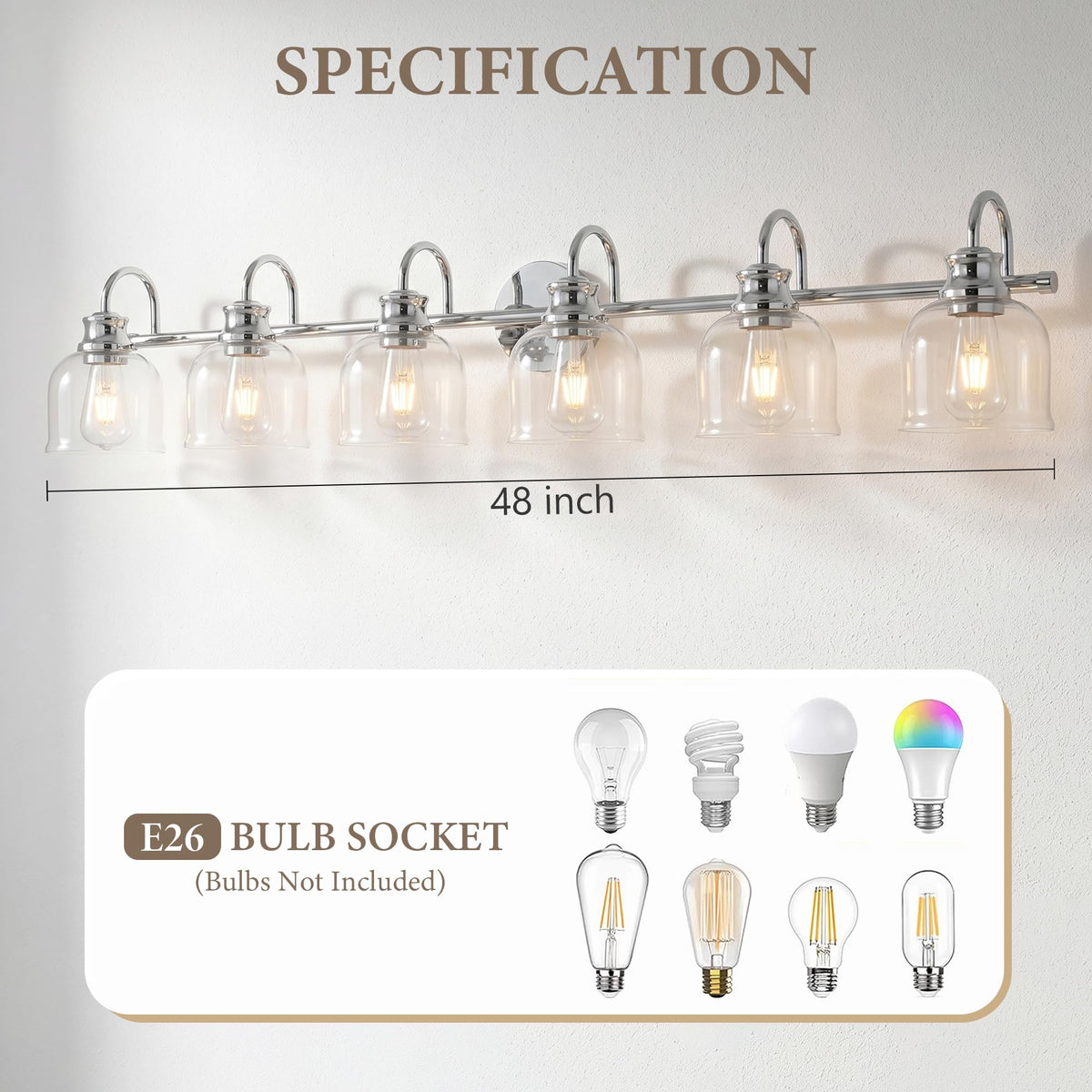 6 Lights 48" Bathroom Vanity Light Fixtures (Chrome / 6 Lights)